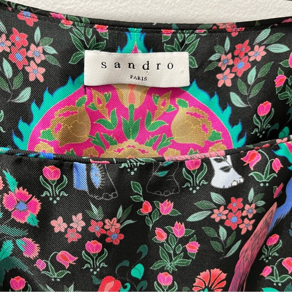 SANDRO PARIS IVEA BLACK PRINTED SILK TOP - Picture 8 of 13